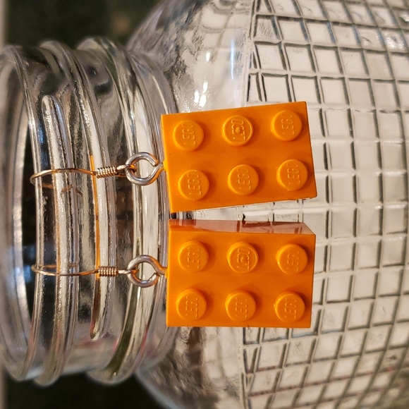 Lego Jewelry - Lego earrings. Handmade. Orange